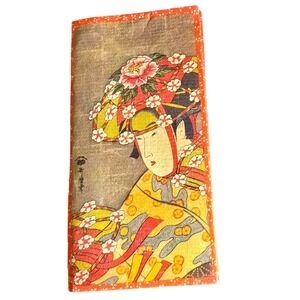 Mid Century Vintage Zemliya Japanese Wagami Paper Red Bifold Wallet & Fine Paper